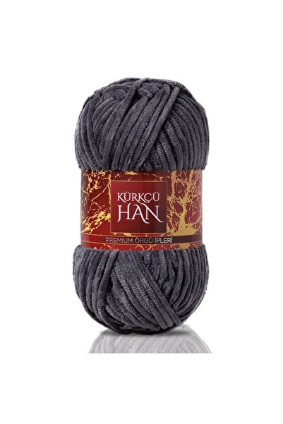 Kürkçü Han Kadife Örgü İpi 50gr %100 Polyester Yumuşak Pofuduk Gri