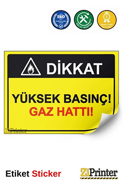 ZiPrinter انتبه إلى الضغط العالي! خط الغاز! ملصق لافتة تحذيرية isg مقاس 35x50 سم