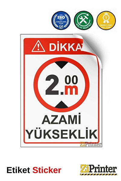 ZiPrinter انتبه! ملصق لافتة تحذيرية بارتفاع أقصى 2 متر، مقاس 35 × 50 سم