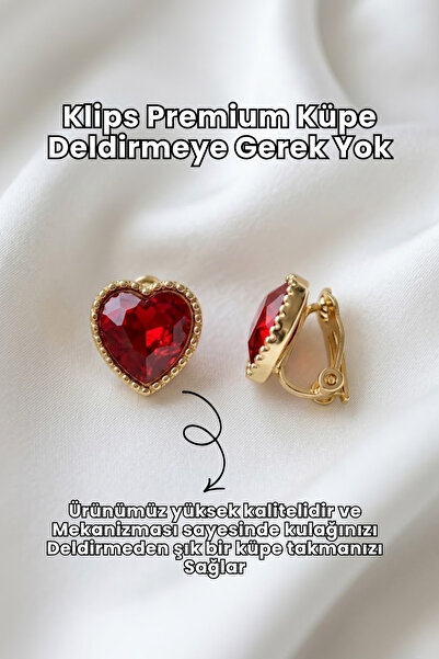 Elifsu Jewelry Klips Küpe Parlak Kalpli Tasarımlı Zirkon Taşlı Deliksiz Küpe ...