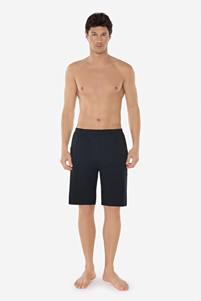 Malabadi Men's Black Cotton Elastane Pocketed Comfortable Fit Shorts Pajama B...