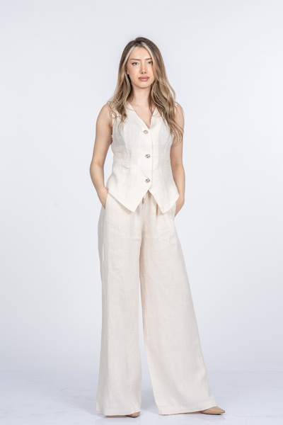 MissVina Set pantaloni și vestă din țesătură de in premium Samira 1321