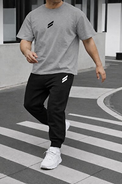FAEL LİFE Unisex Wide-Let T-Shirt and Sweatpants Set with Double Line Print