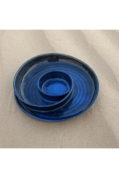 Tohfa Luxe Halaqah Blue Platter – Handcrafted Spiral Chip & Dip Serveware | A...