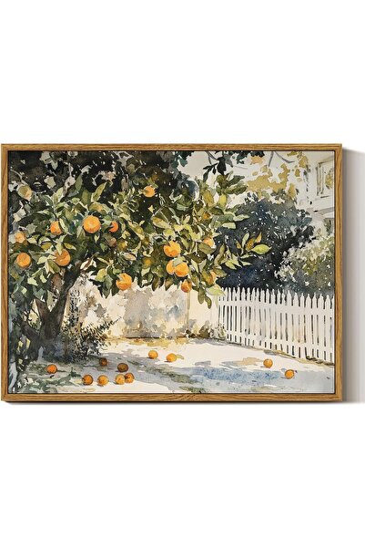 ALAYRA International Rustic Orange Tree Canvas Decor with Outer Frame for Liv...