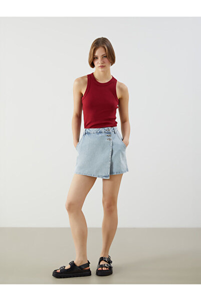 LC Waikiki Nevavm Slim Fit Women's Jean Shorts Skirt with a Difference
