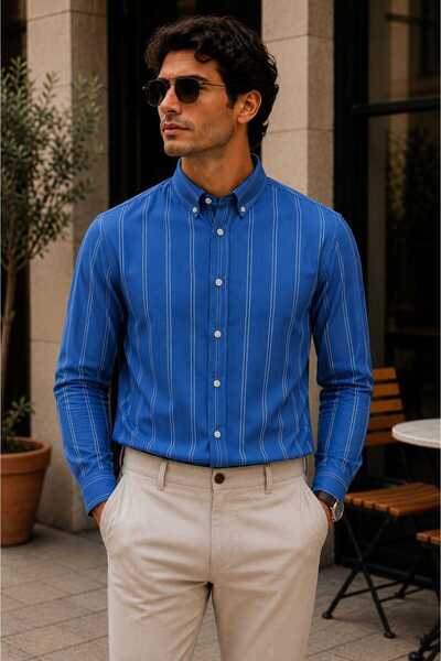 no4 style Men's Striped Textured Summer Shirt