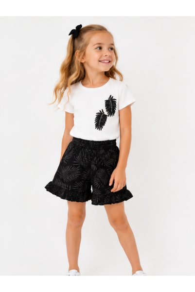 trikomode Set de top și pantaloni scurți pentru fete, cu broderie cu frunze