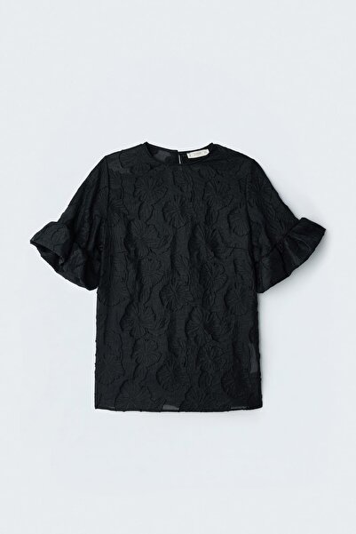 Sateen Дамска текстурирана блуза с къс ръкав 2235-1330
