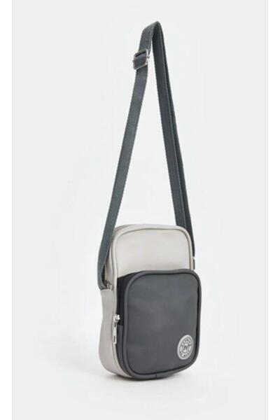 Gray Adjustable Strap Phone Bag & Shoulder Bag with 2 Eyes 22x13 cm Leather Appearance
