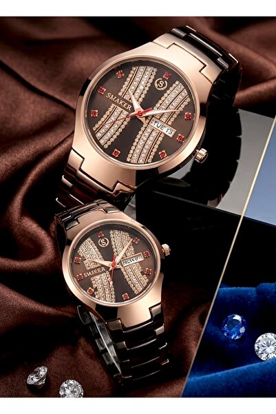 SMAKER Luxury Couple Watch Set - Matching His and Hers Quartz Watches with Cr...
