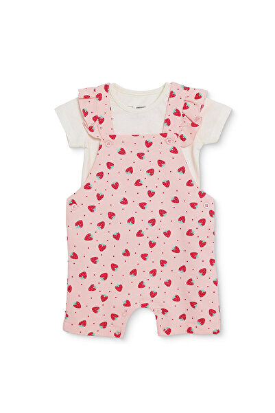 ebebek Hello Baby HelloBaby Kız Bebek Şort Salopet-Tshirt Düğmeli Bisiklet Ya...