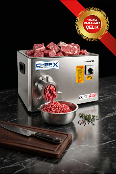 ChefX Profesyonel Ev Tipi Et Kıyma Makinesi - 12 No Plus 0,55 kW, Paslanmaz Ç...