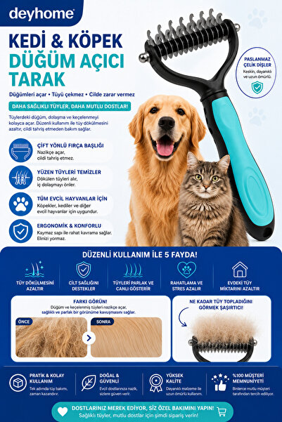 DEYHOME Kedi & Köpek Düğüm Açıcı Tarak | Çift Yönlü Tüy Açıcı | Tüy Toplayıcı...