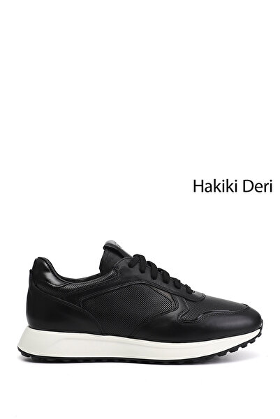 GÖNDERİ(R) Men's Black Lace-Up Genuine Leather Sneakers