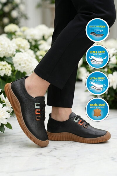 Voyager Black Genuine Leather Anatomical Women's Casual Shoes Z681 Z