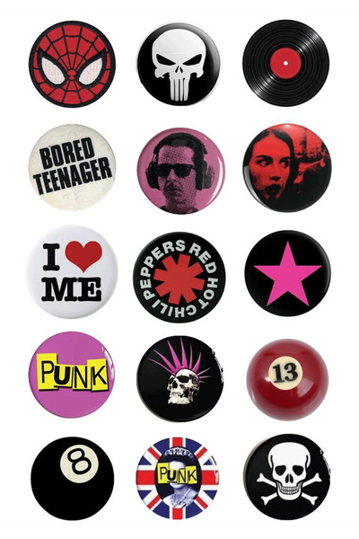 rebelberi Karışık Tasarım 15’li Rozet Seti Model 9 – Punk, Rock, Müzik ve Eğl...