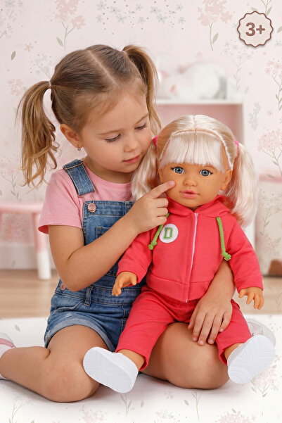 craftivio 45 cm Gerçekçi Oyuncak Et Bebek - Pembe Eşofmanlı, Hareketli ve Sar...
