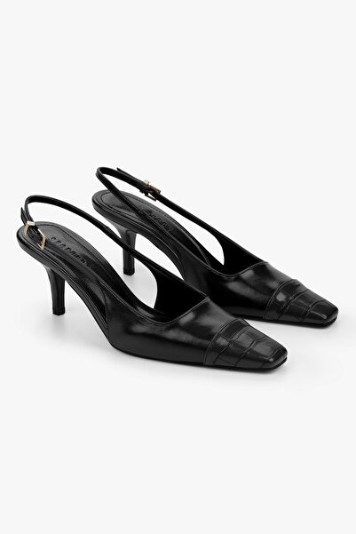 Shoeberry حذاء دونا نسائي بكعب ستيليتو أسود من جلد التمساح