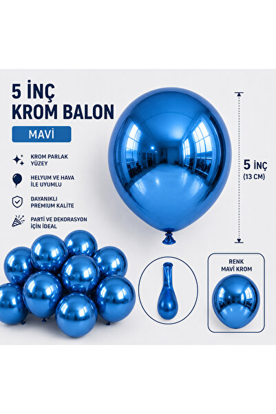 eğlencemarketi 10 Adet Krom Balon Renk Seçenekli 5 inç