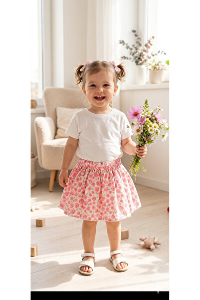 miccolatte for you tiny heart تنورة من قماش البوبلين المزخرف بخصر مطاطي للأطف...