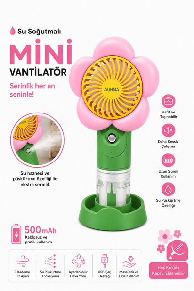 VOOKA Su Soğutmalı Mini Vantilatör | Type-C Şarjlı 3 Kademe Sessiz Püskürtmel...
