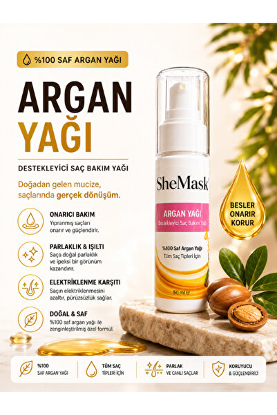 SheMask Argan Yağı Saç Yağı Saç Bakım Yağı E Vitaminli Isı Koruyucu Yıpranmış...