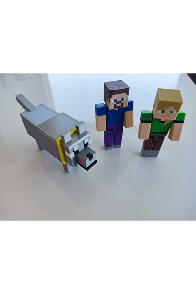 Yakamoz 3d MINECRAFT STEVE&ALEX VE KÖPEK 3 LÜ FİGÜR SET