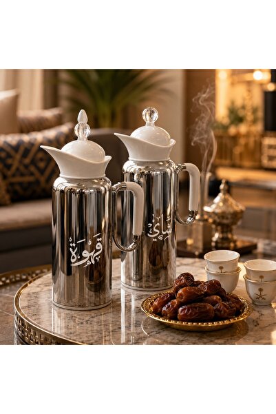 Generic طقم ترامس 1لتر "شاي وقهوة" بتصميم الكروم والمخطوطات العربية