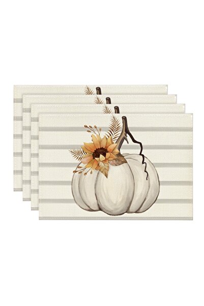 OEM Set of 4 table mats with stripes and pumpkins, 30x45 cm