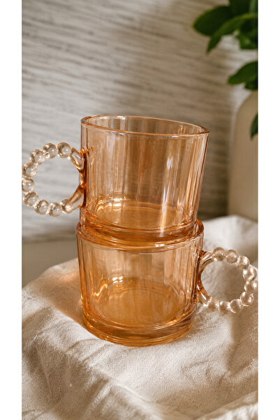 TOHA Gold Bead Handle 2-Piece Glass Mug Set 250 ml - Stylishly Designed Aesth...