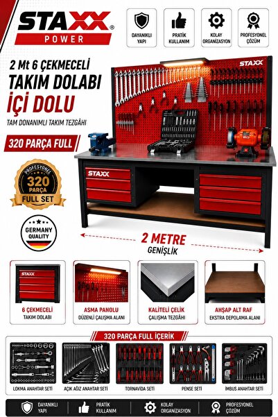 STAXX POWER Full Dolu Takım Dolabı 268 Parça İzeltaş Anahtar Takımlı Çalışma ...