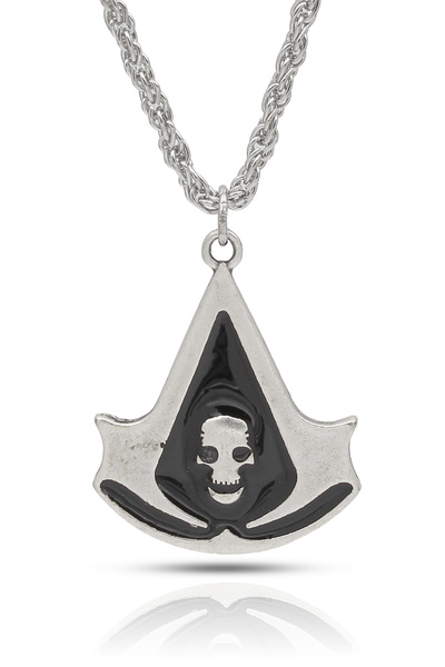 kolbi Assasins Creed Black Flag Korsan Bayrak Sembollü Kuru Kafa Kolye - Siya...