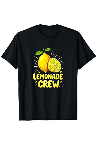 Chic Bloom تي شيرت أسود برسومات الليمون وطباعة مميزة بكلمة "Lemonade Crew".