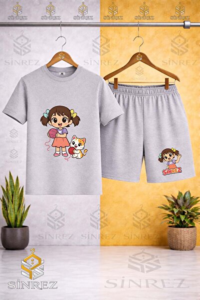 SİNREZ Tricou cu imprimeu CAT IP pentru copii, cu gât rotund - Set pantaloni ...