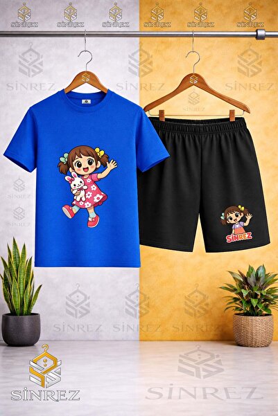 SİNREZ Crew Neck Kids' Girls' Toy on the Sleeve Printed T-Shirt - Shorts Set