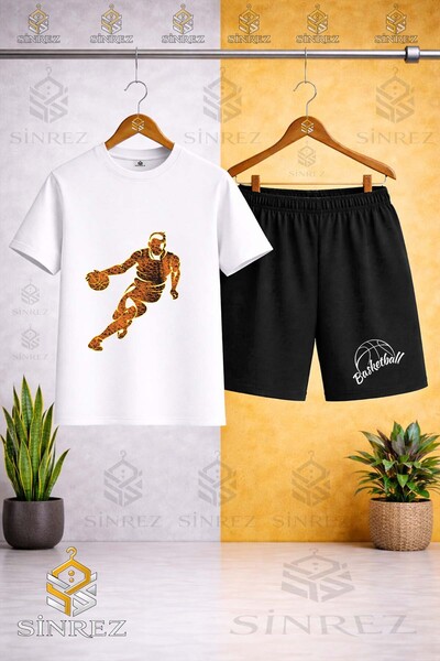 SİNREZ Tricou cu imprimeu FLAME BASKETBALLER cu guler rotund - Set pantaloni ...