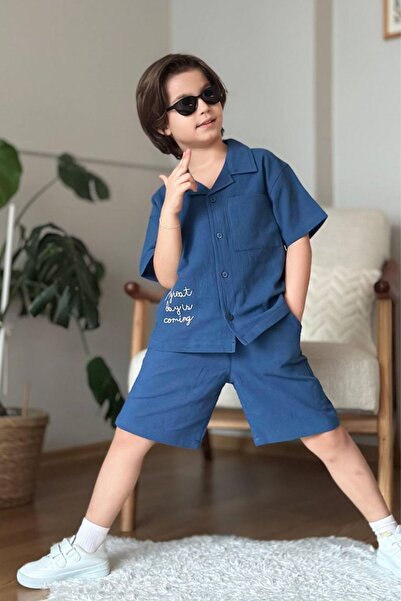 aura7 collection Boy's Shirt and Shorts Set – Indigo Blue