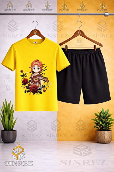 SİNREZ Crew Neck Jyn Anime Girl Printed T-Shirt - Shorts Set