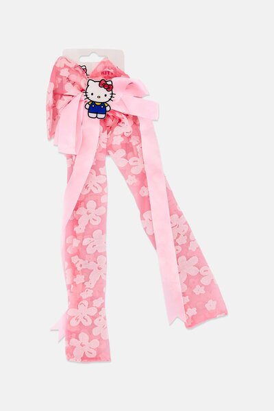Hello Kitty Long Hair Bow Clip With Charm, Pink