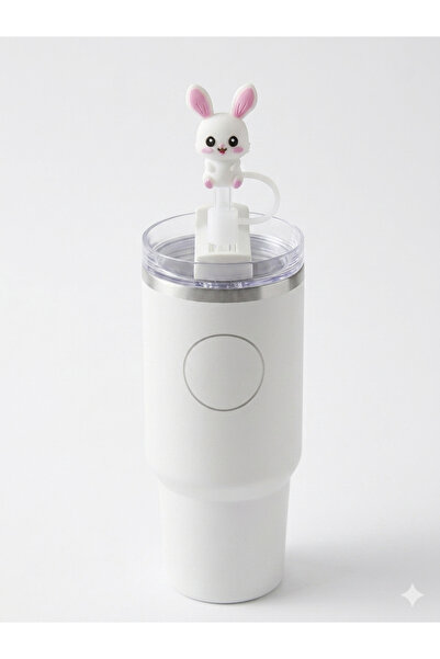 Yenigeldi Cute Rabbit Figured Straw Cap 10 mm Silicone Straw Stopper and Prot...