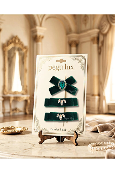pegu baby collection Set de 3 agrafe de păr din catifea verde smarald, mici, ...