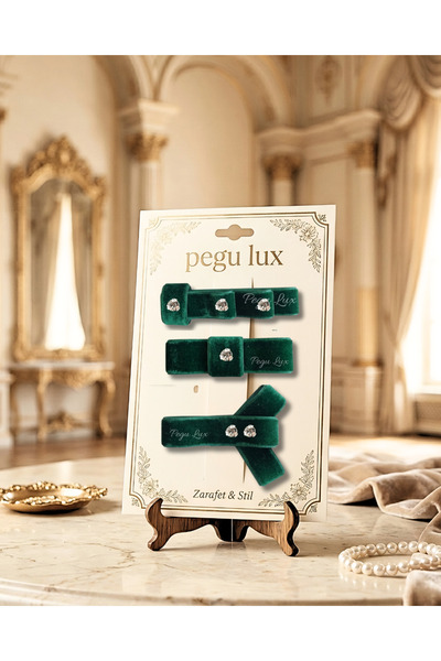 pegu baby collection Set de 3 agrafe de păr din catifea verde smarald, mici, ...