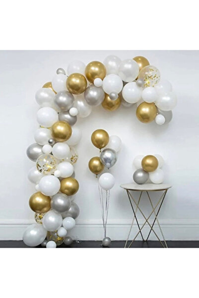 Partihane White Silver Gold Confetti Balloon Chain Set 5m