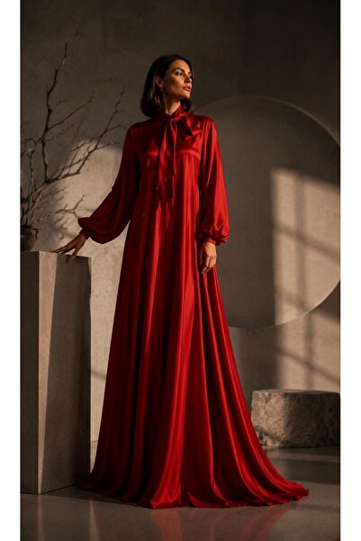 SERAVENZA COUTURE فستان سهرة أنيق من الساتان بأكمام طويلة مقاس ماكسي COU-124