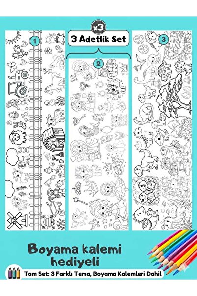 TrendTopic 3 Farklı Tema Dev Boyama Kağıdı 60 cmx2 Metre Tatil Aktivite Rulos...