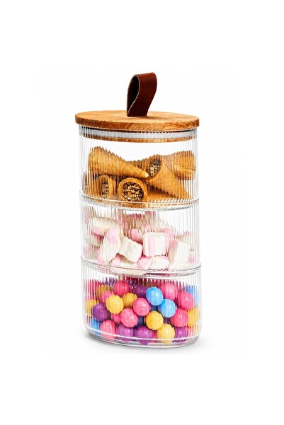 PUFO Set of 3 stackable glass containers with wooden lids, for spices, sweets...