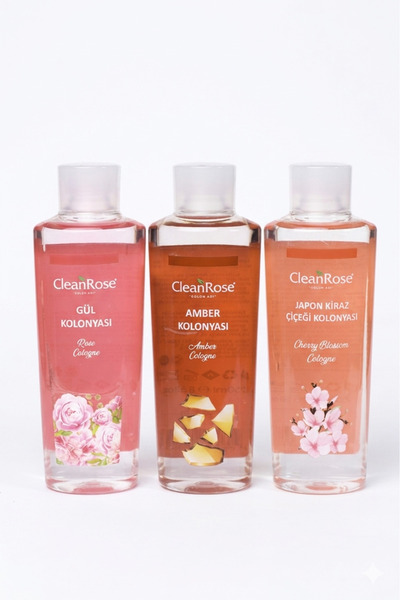 Clean Rose CleanRose 3'lü Karma Kolonya Seti - Gül, Amber & Japon Kiraz Çiçeğ...