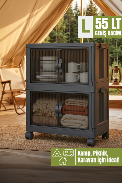 obido Lavine (LARGE) 2 Katlı Katlanır Kamp Dolabı L Size 55lt Portatif Dolap ...
