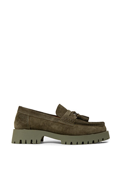 Deery Women's Genuine Suede Khaki Tassel Loafer